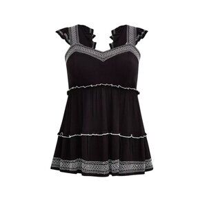 Torrid Babydoll Crinkle Gauze Embroidered Tiered Top Black/White Women's Plus 4x